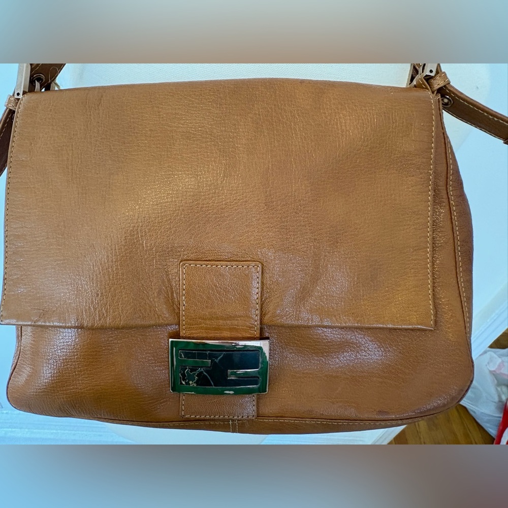 Fendi Mama Baguette Brown Leather Shoulder Bag FF Logo Vintage - Picture 3 of 14